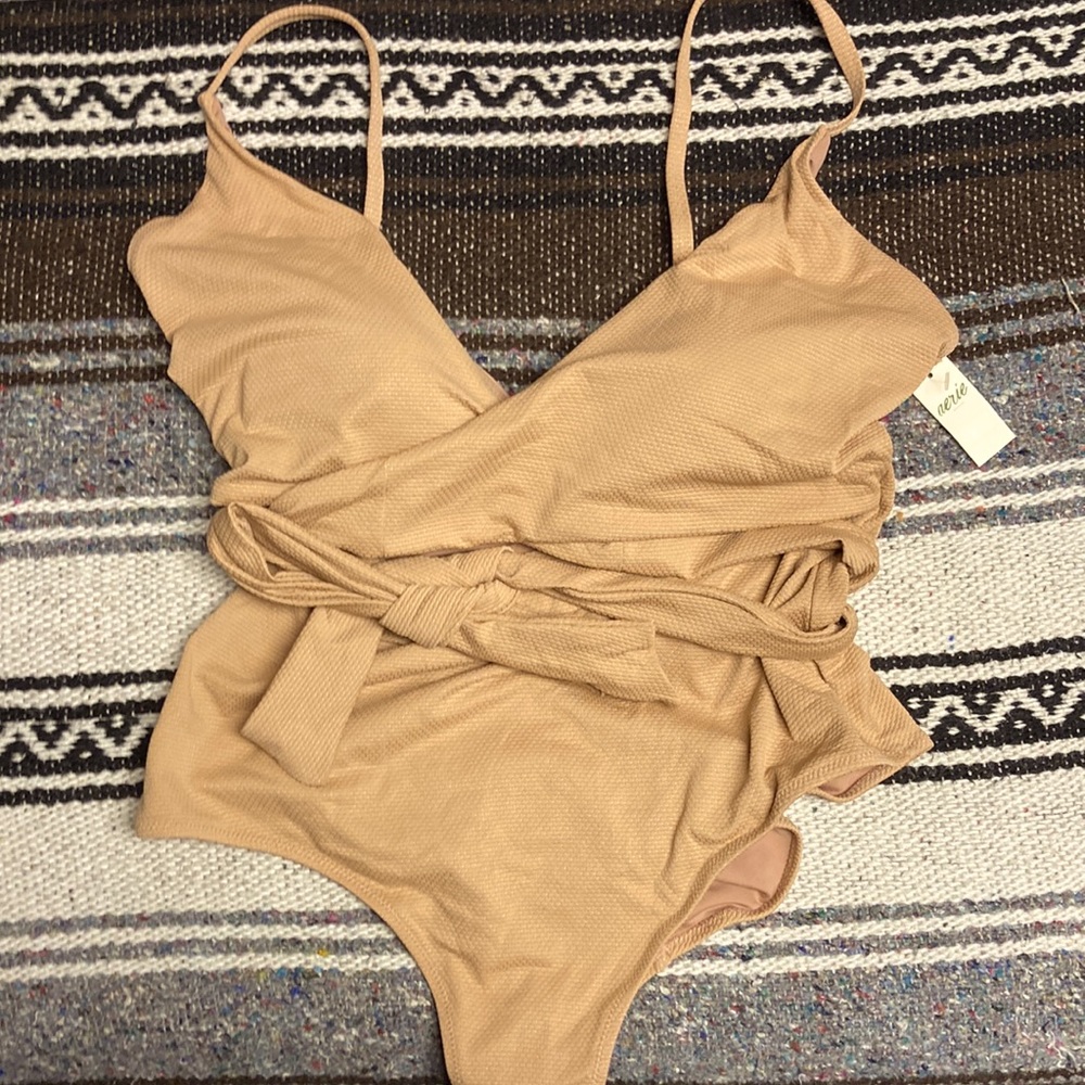 AERIE TEXTURED WRAP ONE PIECE SWIM SUIT